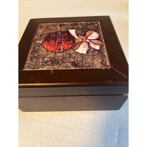 Cypress Home Christmas Deluxe Absorbant Ceramic 4-Coaster Wooden Box Set Cork - Picture 3 of 15